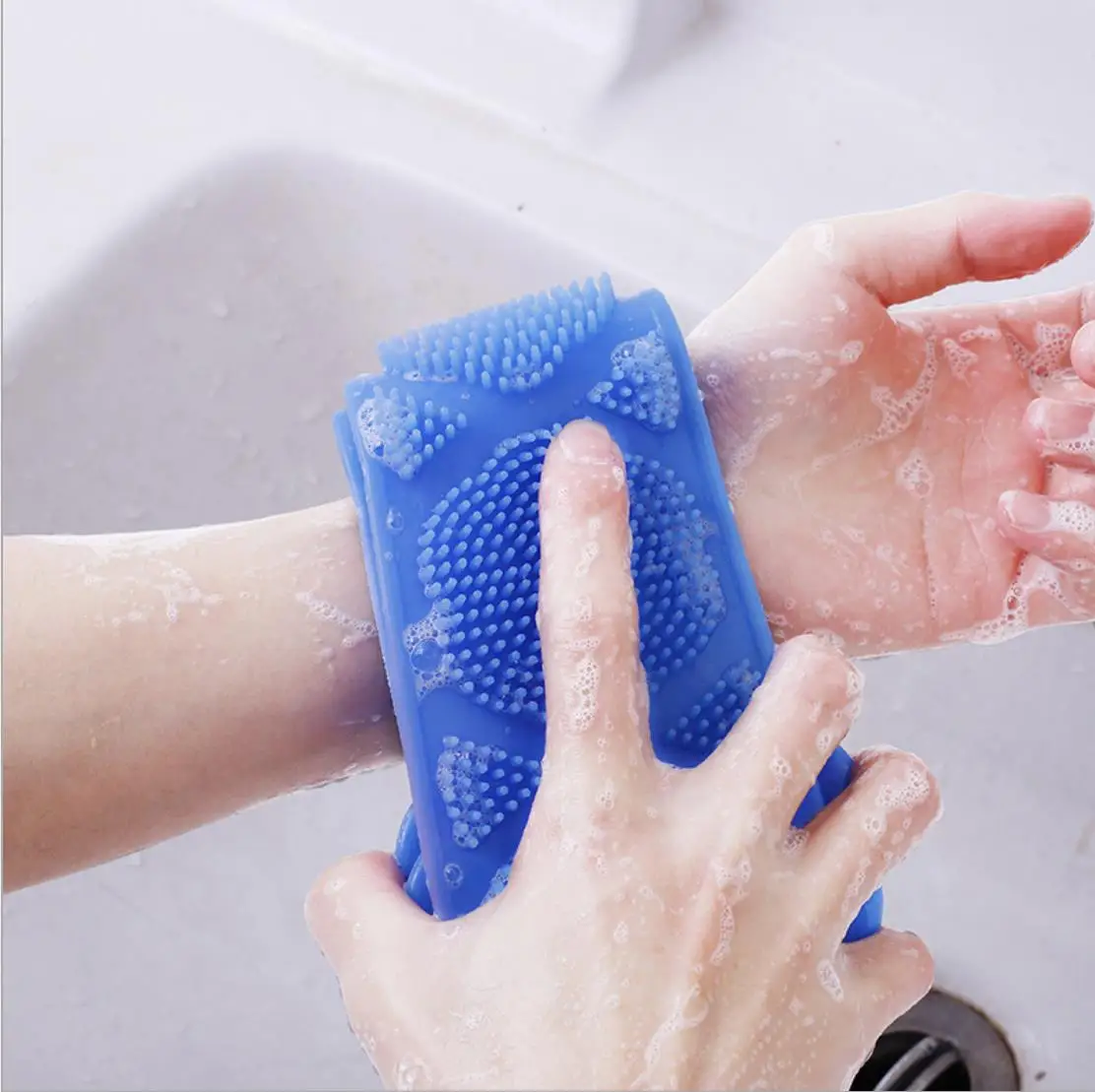 Eco Friendly Silicone Bath Body Brush Exfoliating Long Silicone Body Scrubber, Easy to Clean Lathers Well