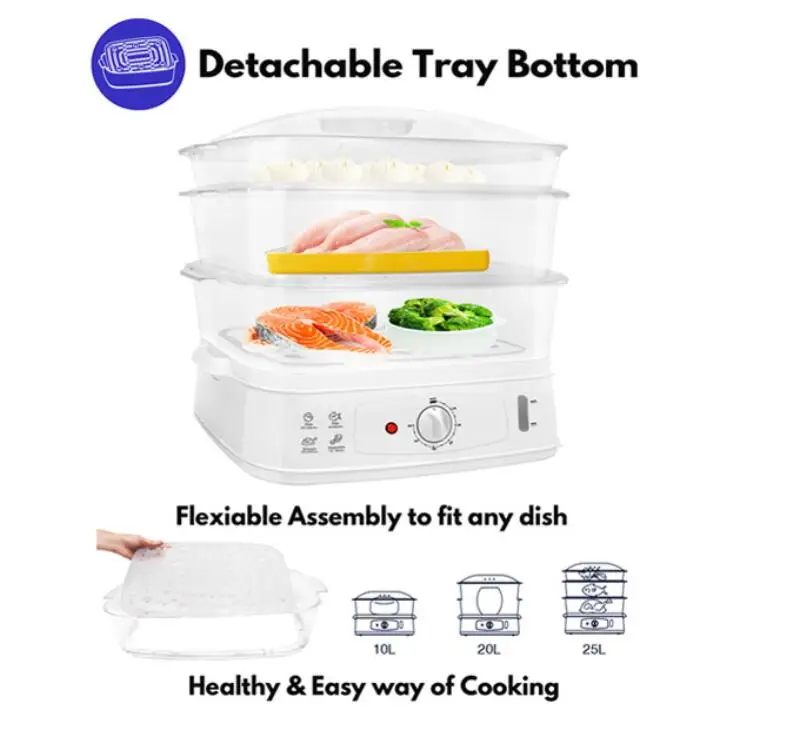 
25L Chinese mainland 3 layer plastic size 404*301*312 electric home food steamer cooker 