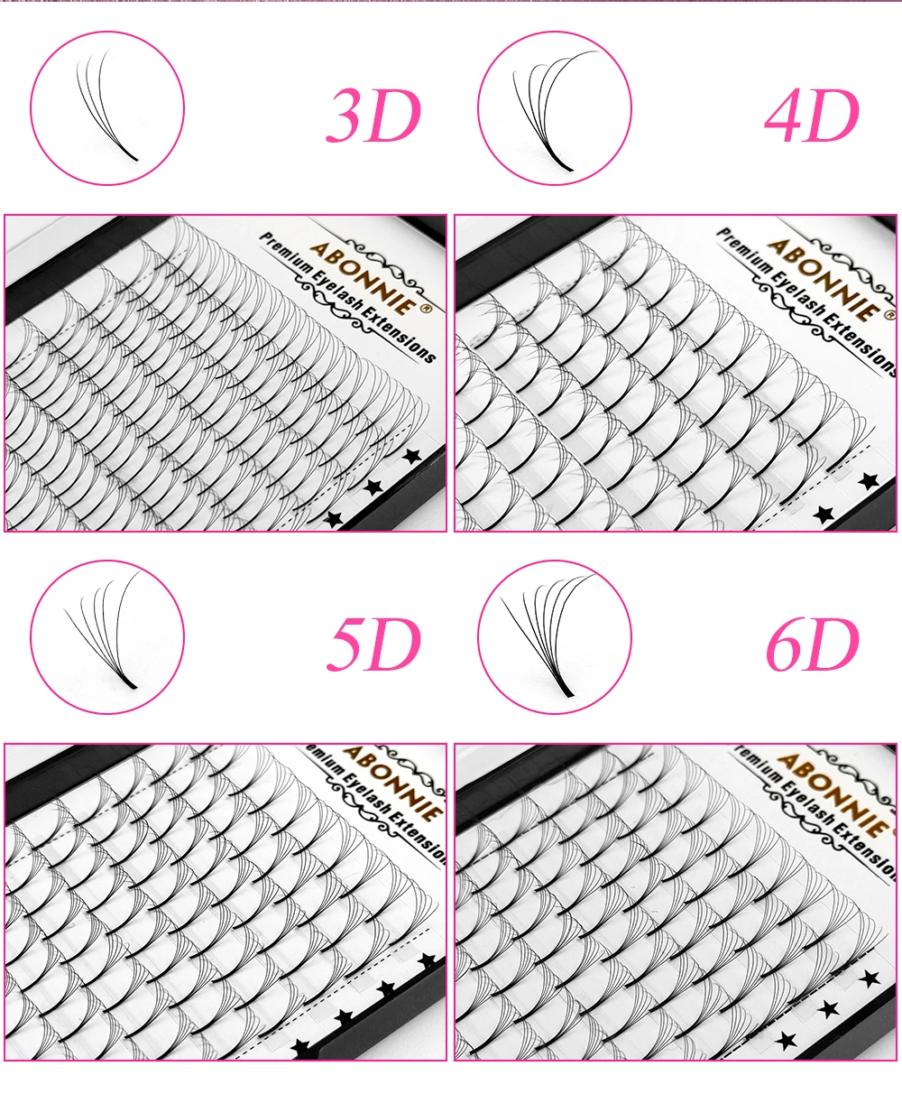 Abonnie Wholesale Custom Packaging Premade Volume Lashes Extensions 2D-10D J B C D Curl Premade Eyelashes