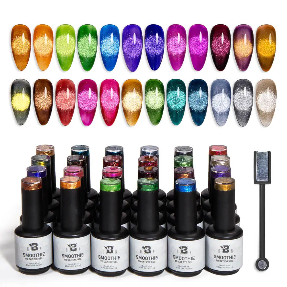 BOZLIN 24 Colors 9D Smoothie Magnetic Nail Gel Soak Off Cat Eye Nail Polish