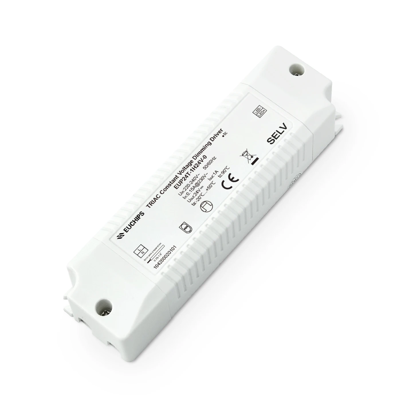 EUCHIPS 24W Constant Voltage LED Dimmer Controller Driver 24V DC Strip Lights Transformer Single Channel Triac Driver