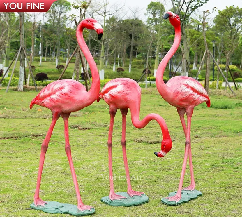 Outdoor Garden Life Size Resin Flamingos Statue Sculpture