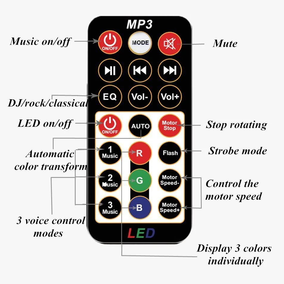 LED 6 Colors MP3 Music Crystal Magical Ball Stage Effect Light with USB Disk Remote Control Party DJ Light