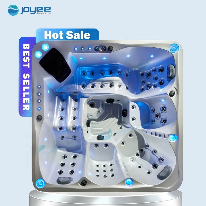 JOYEE 2021 Latest 5 Persons Outdoor Whirlpool Spa Tub 75 Jets Wholesale Large Size Massage Hot Tub with LED jacuzzier for Family