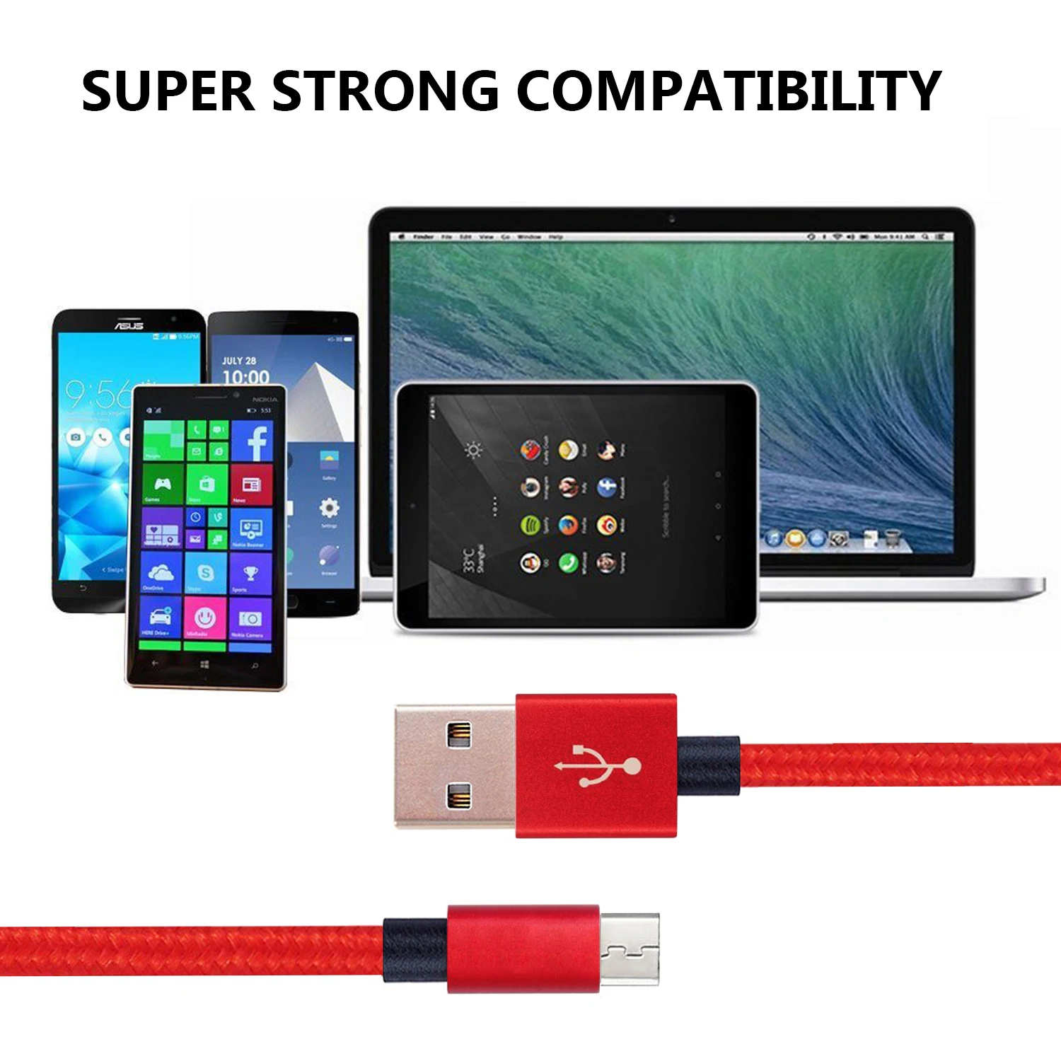 USB to Micro V8 5 PIN data Cable nylon braided Fast Charging USB Cable phone Charger Cable 3ft 6ft 10ft customized