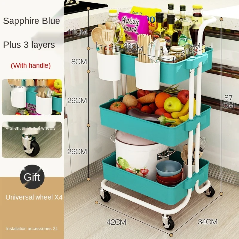 High Quality Multi Layer Demountable Plastic Heavy Duty Kitchen Trolley With Wheels Rotating Storage Shelf Rack