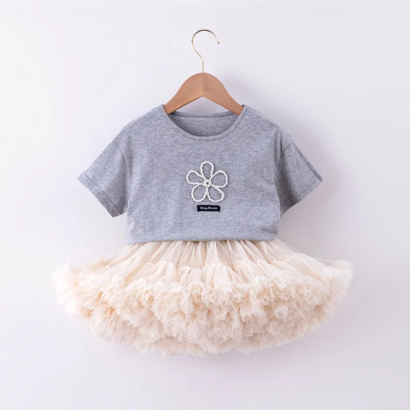 Summer child suit girls puffy tutu tulle skirt and T shirt top clothings set