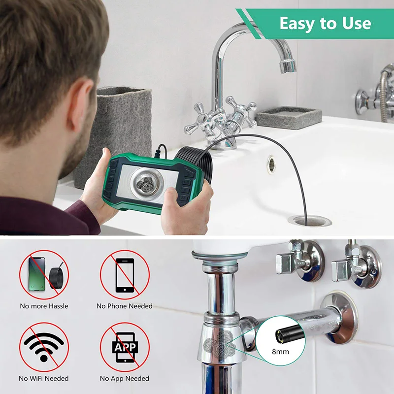 Profession Single Lens Industrial Endoscope Digital 4.5 'LCD Snake Camera 1080P HD IP67 Waterproof Inspection Camera 8 LED 1m