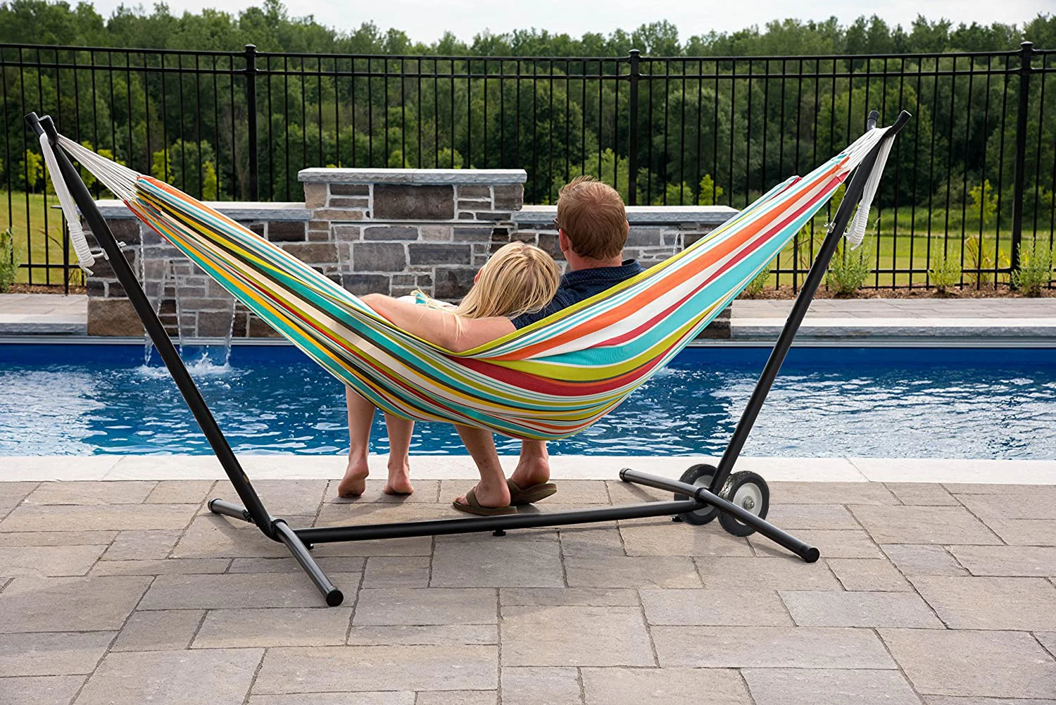 Danlong Wholesale 2 Person Heavy Duty Outside Double stripe Cotton Hammock portable hammock with  wheel stand