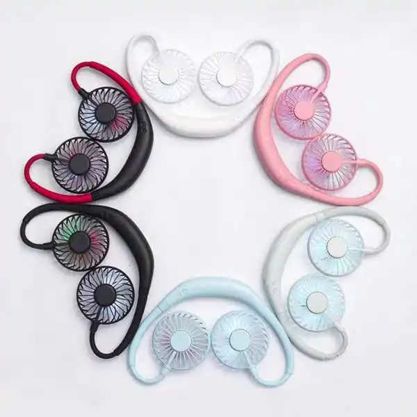 RGB Light With Aromatherapy Neck Fan 7 Blade Mini Fan 2020 Summer Trend Rechargeable Lazy Wearable Sports Portable