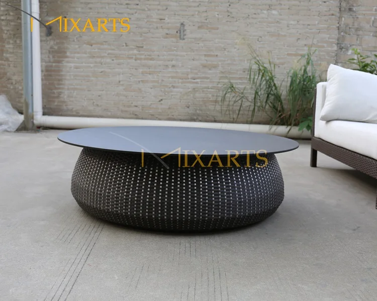 
Mixarts Patio Aluminum Table Top Rattan Wicker Coffee Tea Table 
