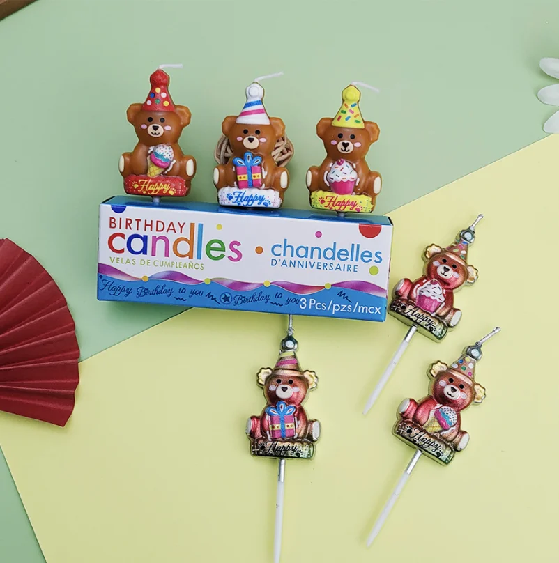 New Bear birthday candles party candles Ice cream cap Bear birthday cake decorated candles