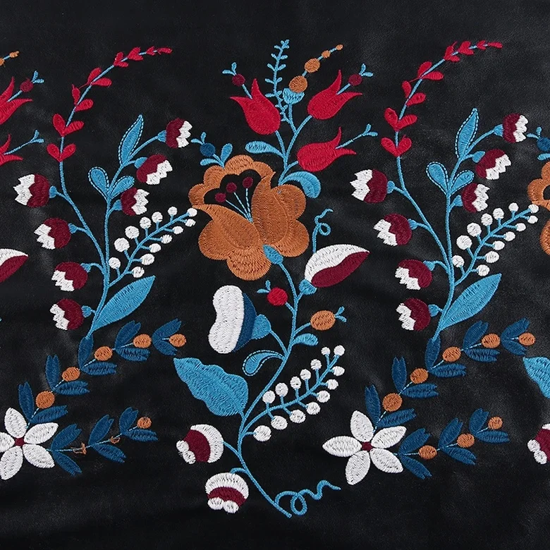 HA-14373B China Supplier Embroidered Border Design Pu Polyester Fabric for Women Garment