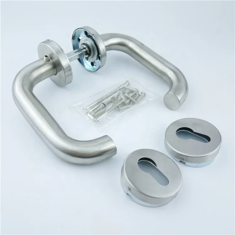 Popular Stock Commercial Curved Design Bedroom Bathroom Stainless Steel Hollow Door Handle Mortise Door Lock Handle