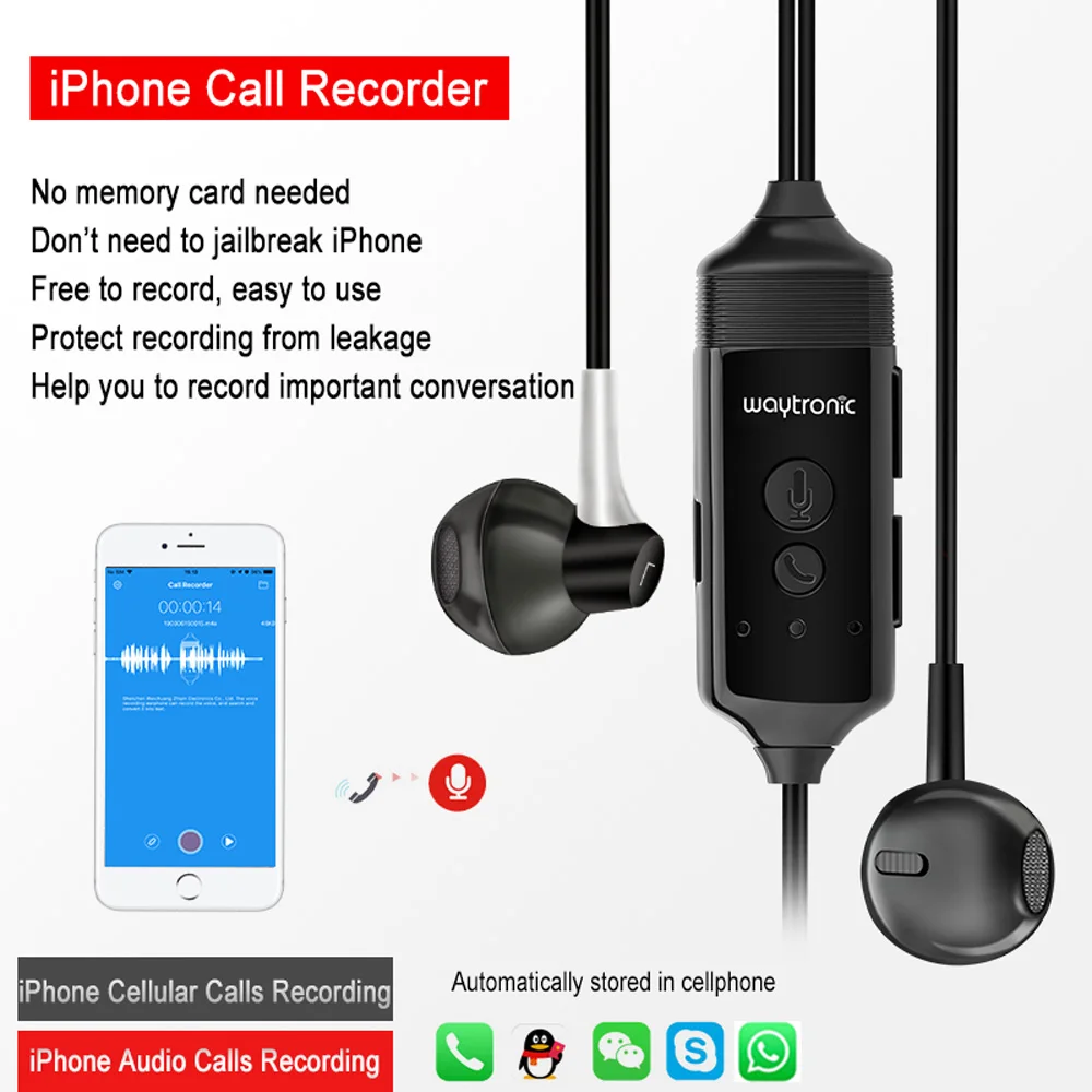 3.5mm Headphone Plug Cell Phone Call Recorder Earphone for iPhone