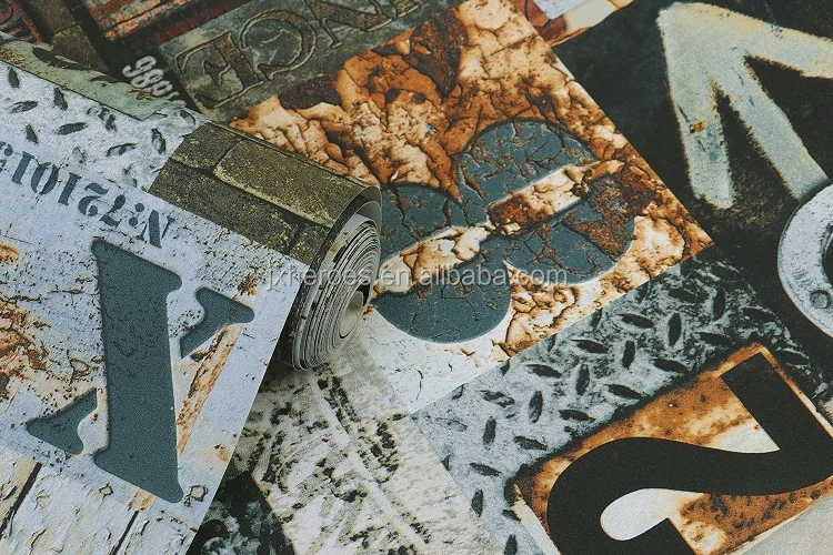 American Nostalgic Style Digital Alphabet Stitching Pattern Cafe Restaurant Decorative Wallpaper Vinyl