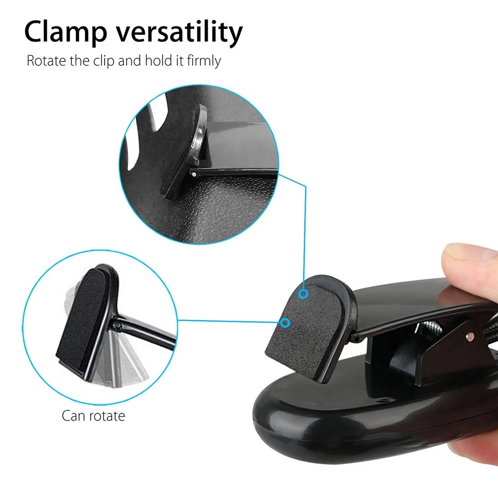 Rechargeable LED Book Light Reading in Bed 2-level Brightness Eye-Care Clip On Lamp with Flexible Gooseneck for desk