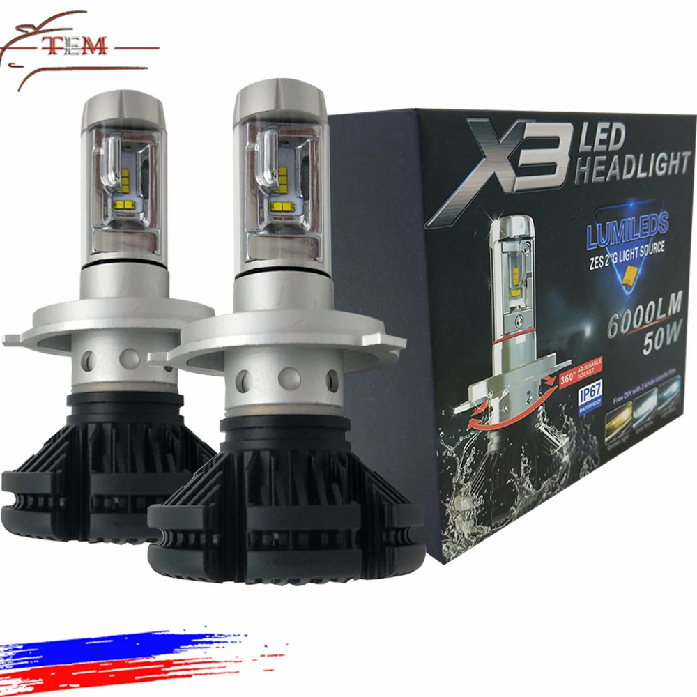 X3 Авто светодио дный лампы H1 H4 H7 H11 X3 50 W 6000LM светодио дный автомобилей DIY 3 вида цветов фары Противотуманные фары