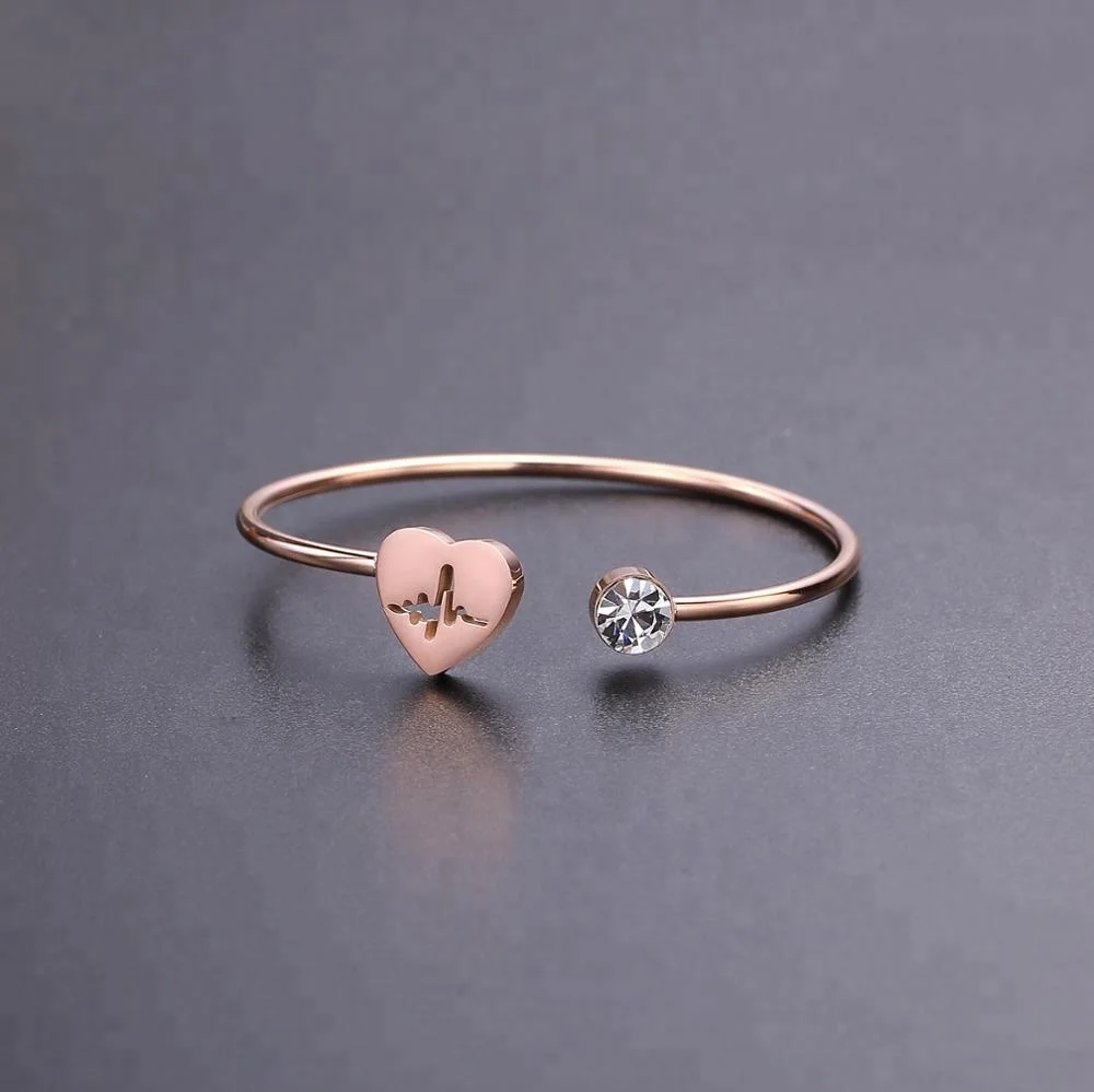 Loftily Jewelry Premium Stainless Steel Heart Diamond Cuff Bracelets Bangle for Women Fashion Bangle