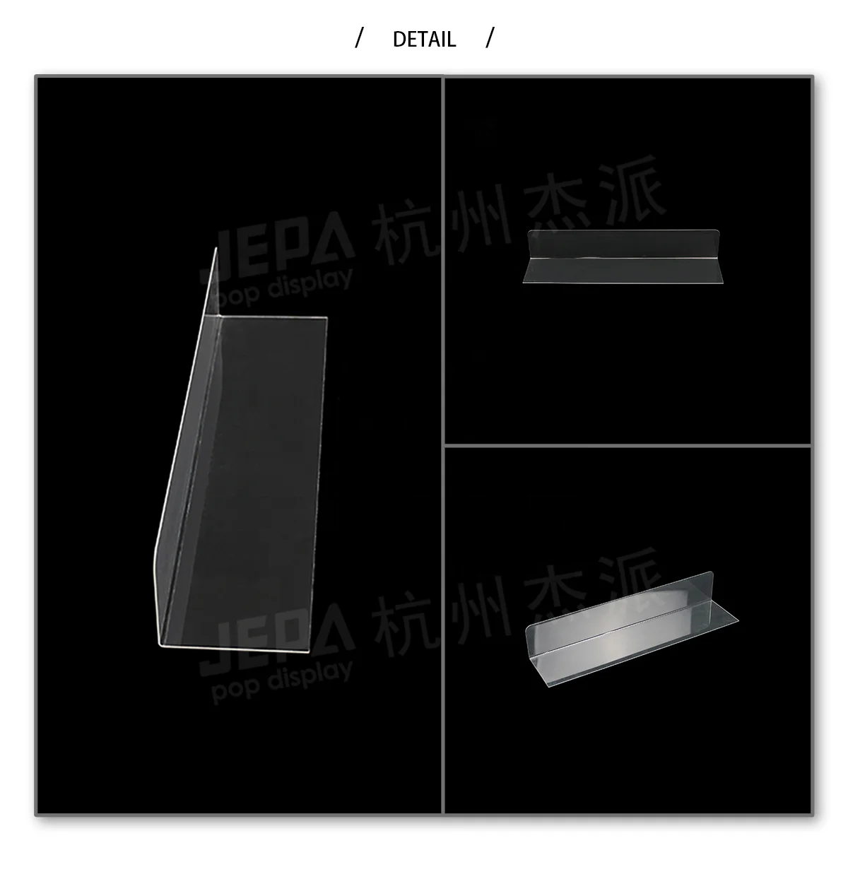 
Free Samples Supermarket Pop Clear L shape Acrylic Shelf Divider 