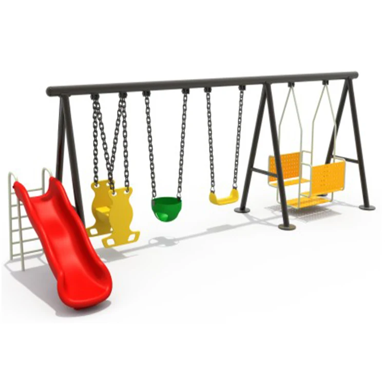 Outdoor Playground Kids Slide and Metal Swing Set