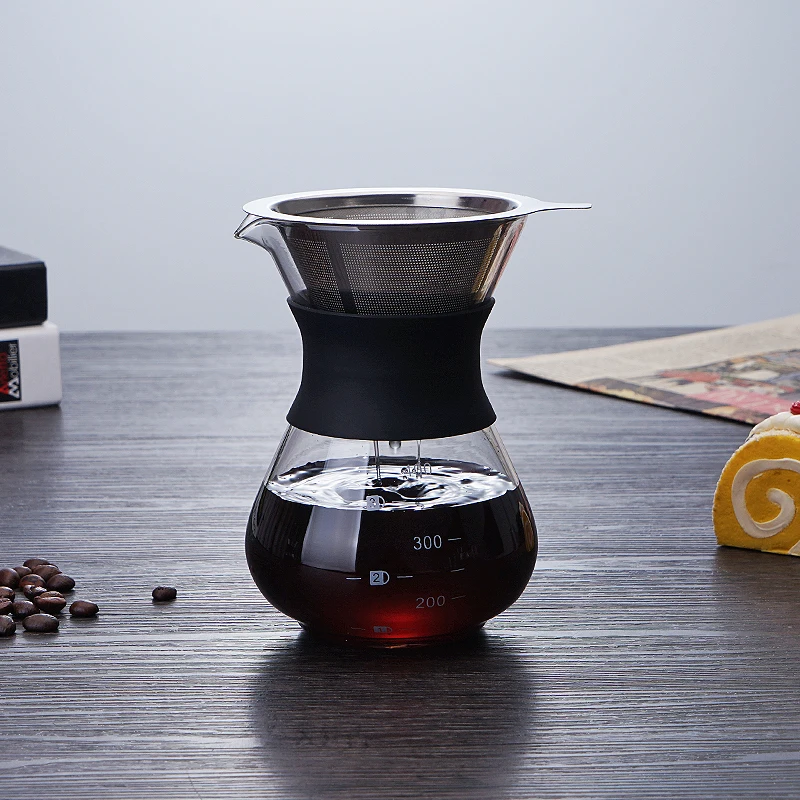 
Pyrex glass handblown 400ml glass coffee pot with 304 stainless steel infuser 