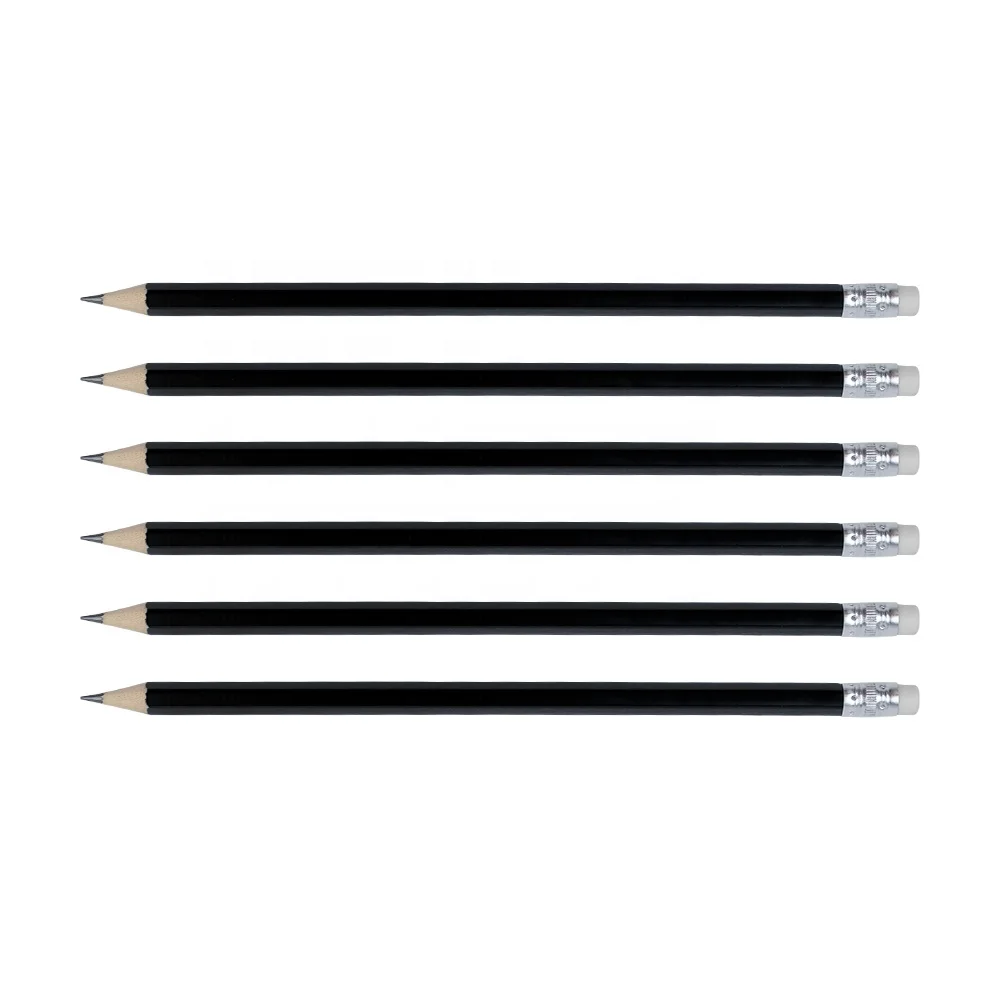 2019 Горячая продажа персонализированные шестиугольные натуральный черный HB деревянный карандаш с ластиком.