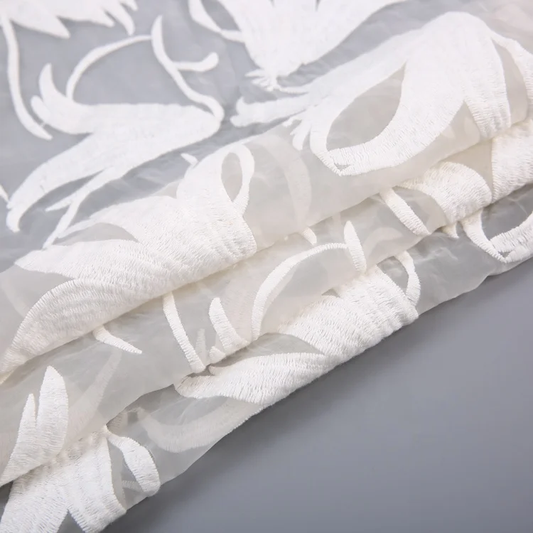 HA-12728 China supplier nylon cotton cheap embroidered organza fabric white for clothes