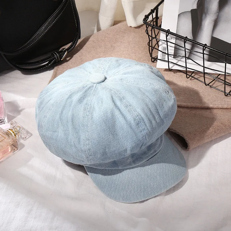 Women denim ivy cap peaked cap cowboy hat jean summer newsboy beret hat