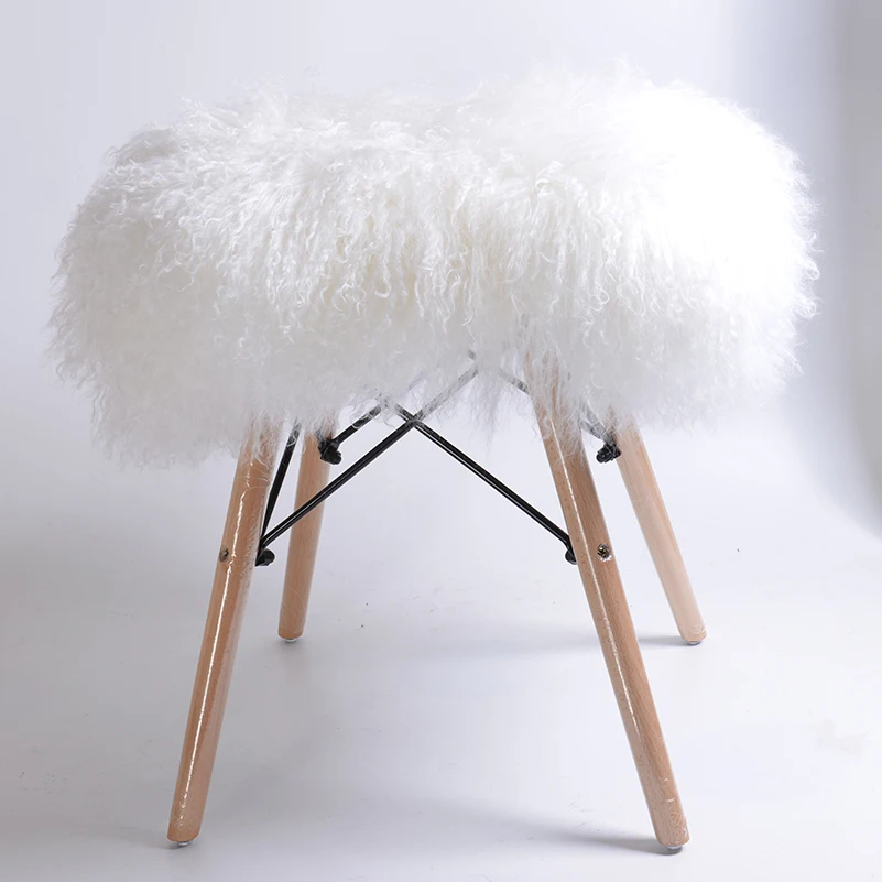 Hot-selling white Tibetan sheepskin wooden leg square stool