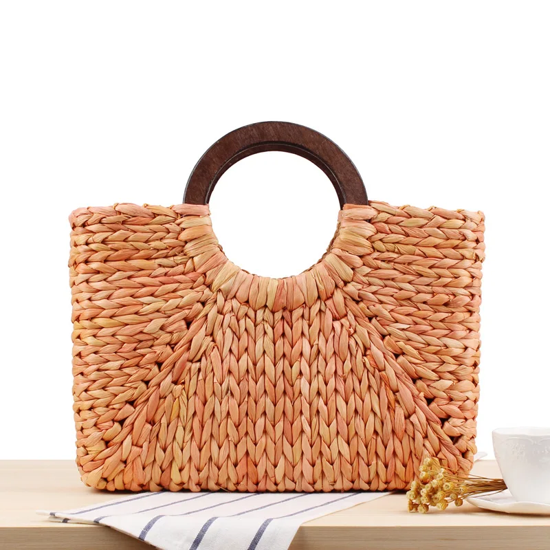 Summer bag Hand-woven bales corn woven hand-woven beach bag solid color large capacity woman handbag