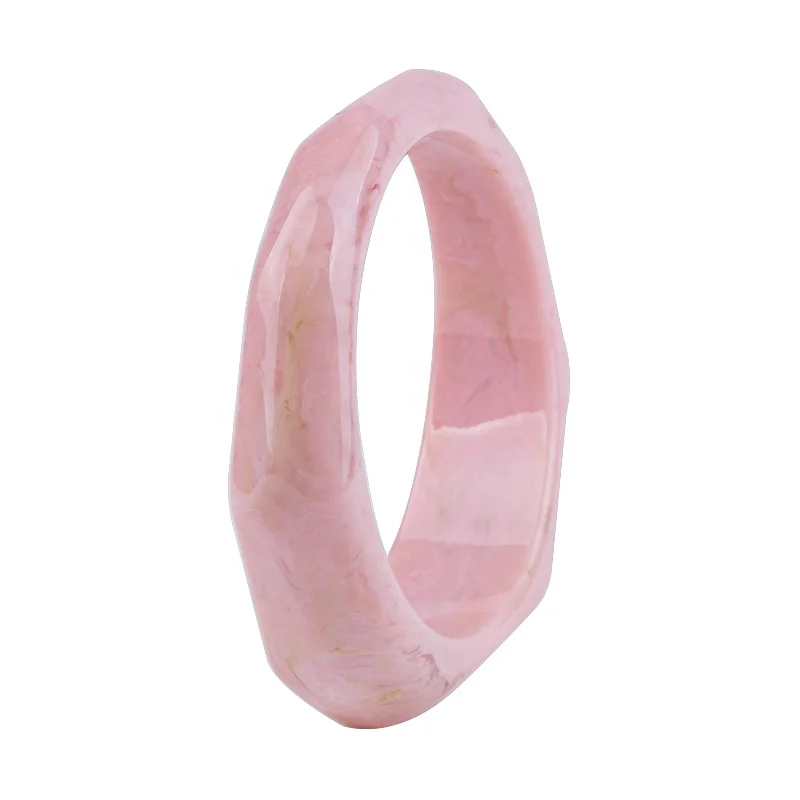 Customized Women Design Wholesales  Amber Jade Emerald Colour  Irregular Tangent Polygon Resin Bangle
