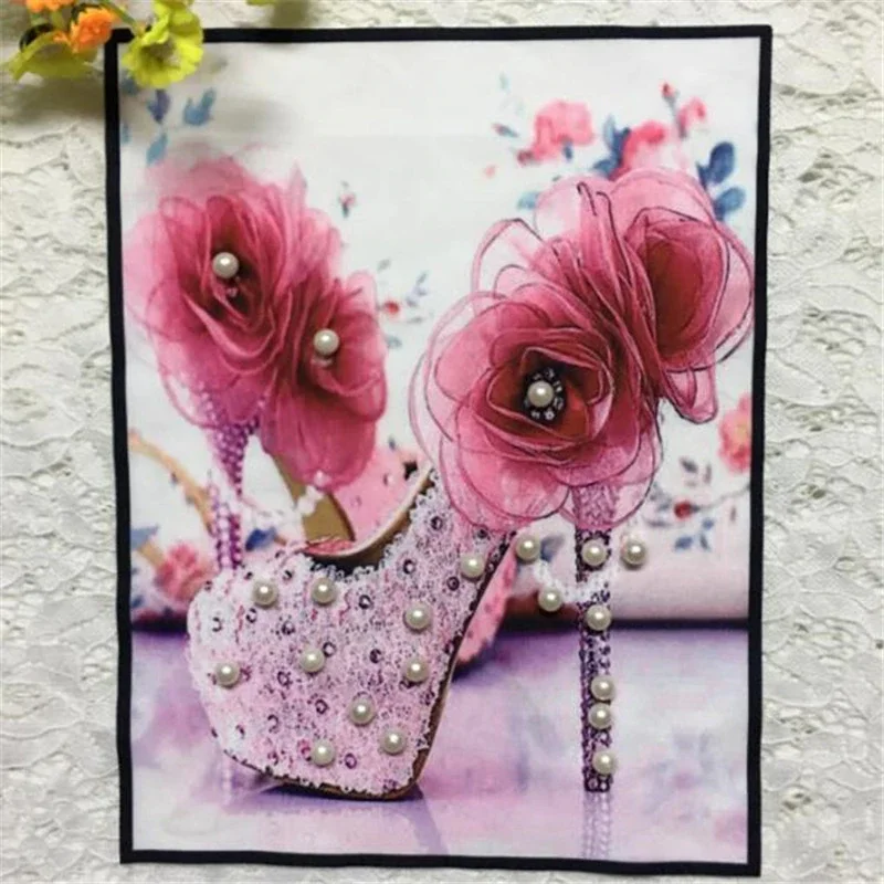 Girls clothes Embroidery beading patch high-heeled shoe deal with T shirt women sew on patches for clothing stickers Badge