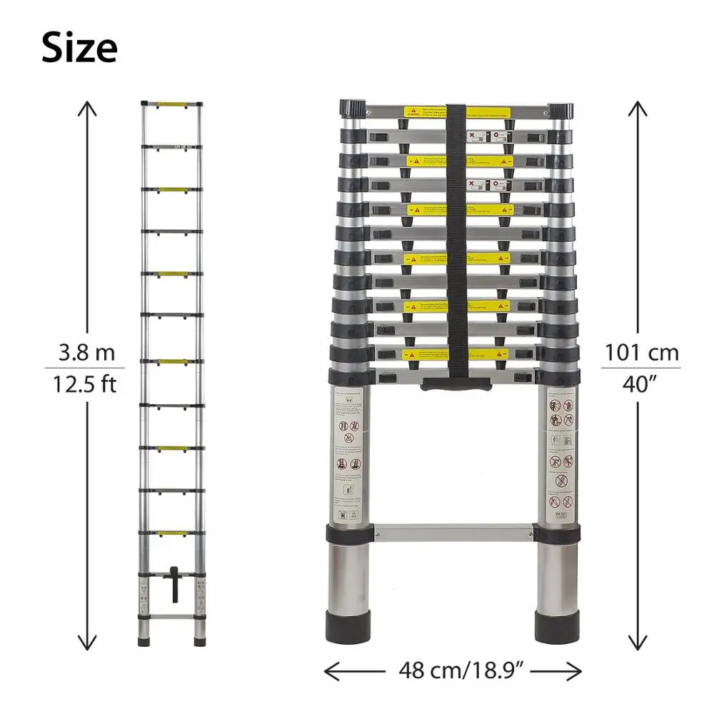 12.5 Ft Telescopic Aluminum Portable Ladder With Finger Protection