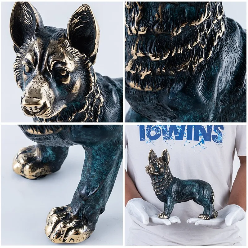Factory custom copper crafts dog sculpture metal dog statues for home decor