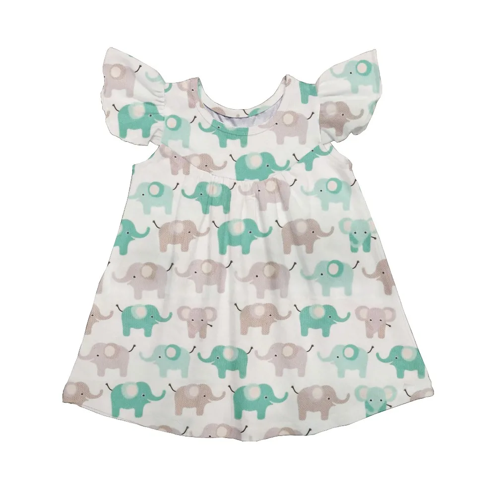 
Custom baby girl milk silk elephant pattern printed dress girls party dresses princess wedding 