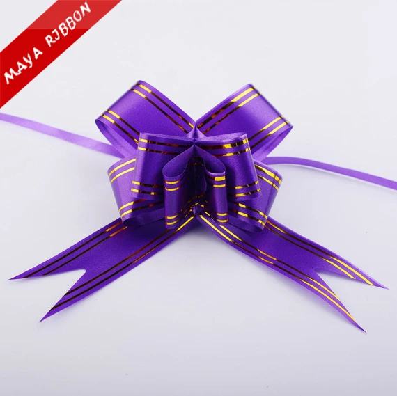 Cheap flower wrapping purple pp pull ribbon bows
