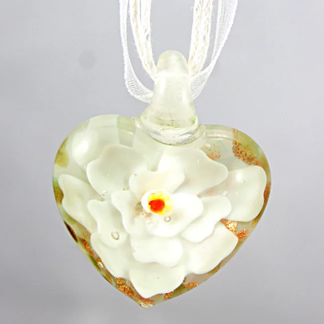 Jewelry  Women Wholesale Jewelry Necklace Flower Heart Shape Glazed Murano Lampwork Glass Pendant