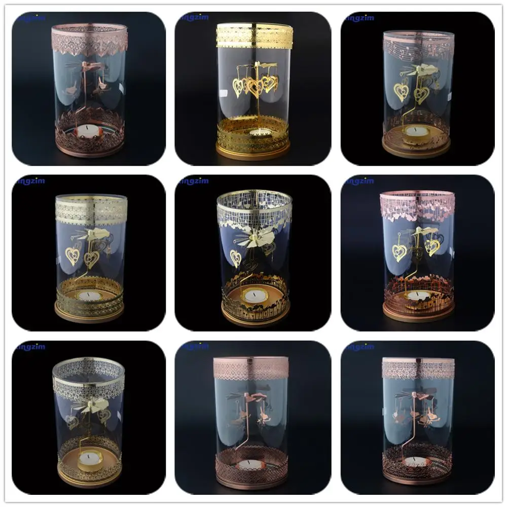 Customized metal lace decor tall large vase cylinder glass rotary candle holder for wedding table centerpieces