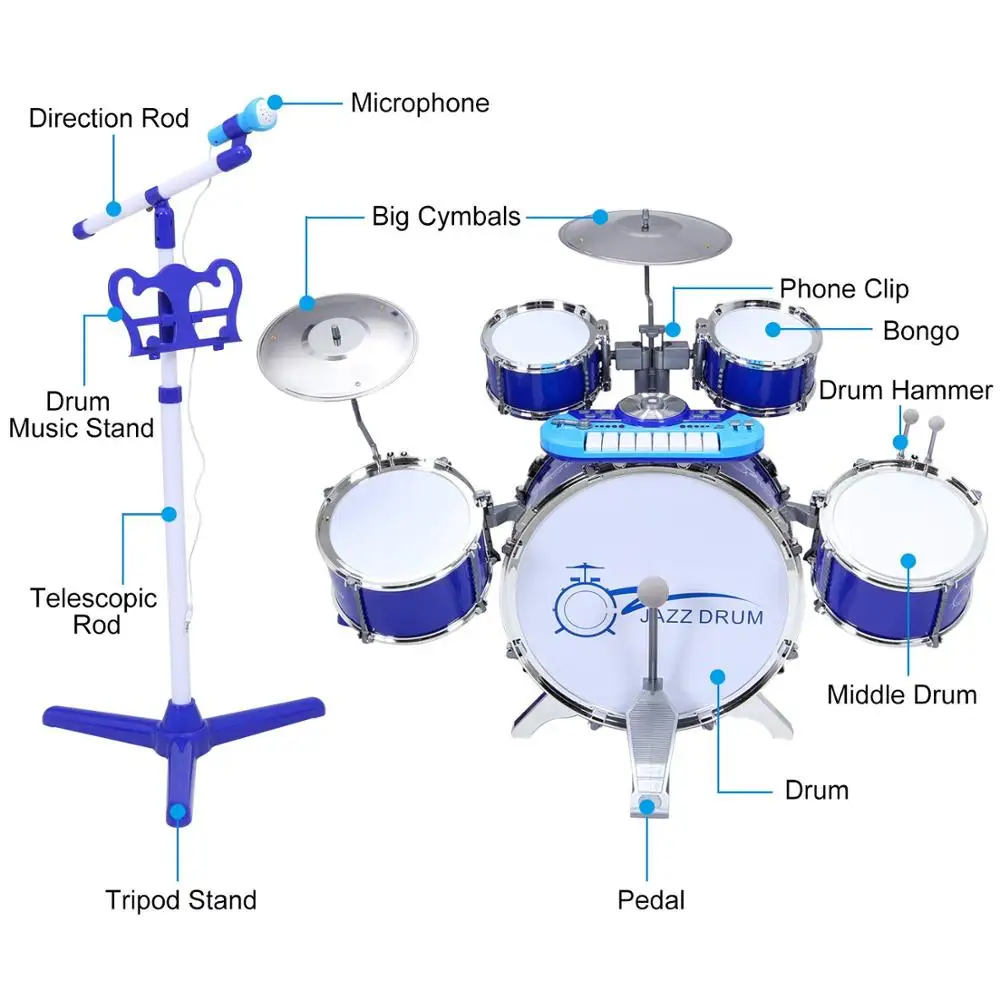 Piano Drum Set Toy - Electronic Rock Drum with Keyboard for Kids, Musical Piano Drum Instrument with Keys,Demo Songs,DJ Features