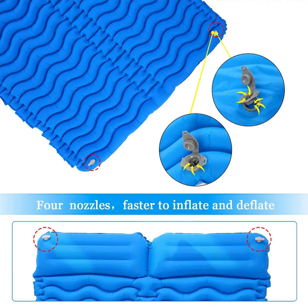 2 Person Outdoor Hiking Light Inflatable Double Camping Air Sleeping Pad Self-Inflating Mat