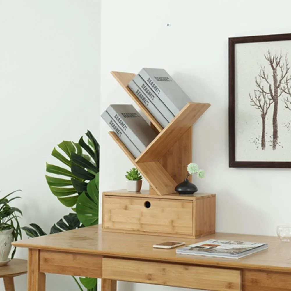 Bookcases Creative Bookshelf, Desktop Multi-Drawer Bamboo Storage Rack Bookshelves