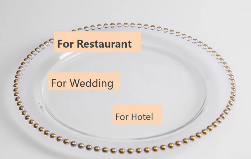 Samyo Wholesale 13inch Silver Beaded Glass Charger Assiette Plate For Wedding