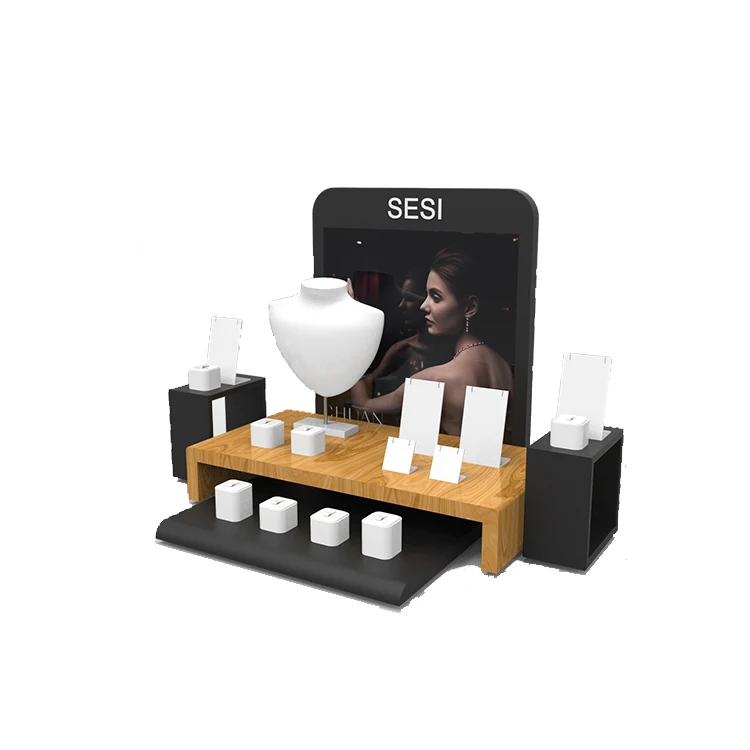 White Faux Leather Necklace Stand Luxury and Elegent Wooden Jewelry Display Set Large