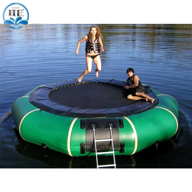 
water park use water play toy blow up water jumping trampoline games metal structure inflatable floating trampoline 