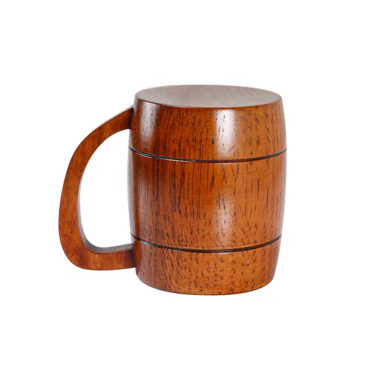 Classic Natural  Wood Handmade Beer Mug with Handle 500ml