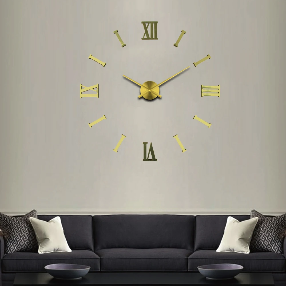 Wall Clock Large Decorative Wall Sticker Clocks Quartz Living Room Art Watch Roman Numbers DIY 3D for Home Quartz Movement 10CM