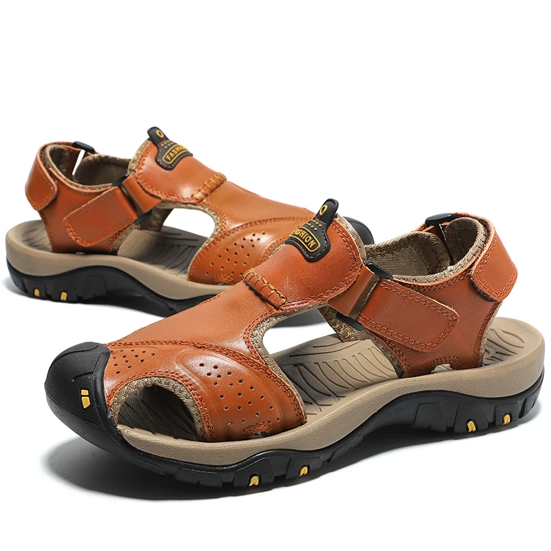 Нескользящие сандалии для мужчин; Повседневные кожаные уличные ботинки для пешего туризма