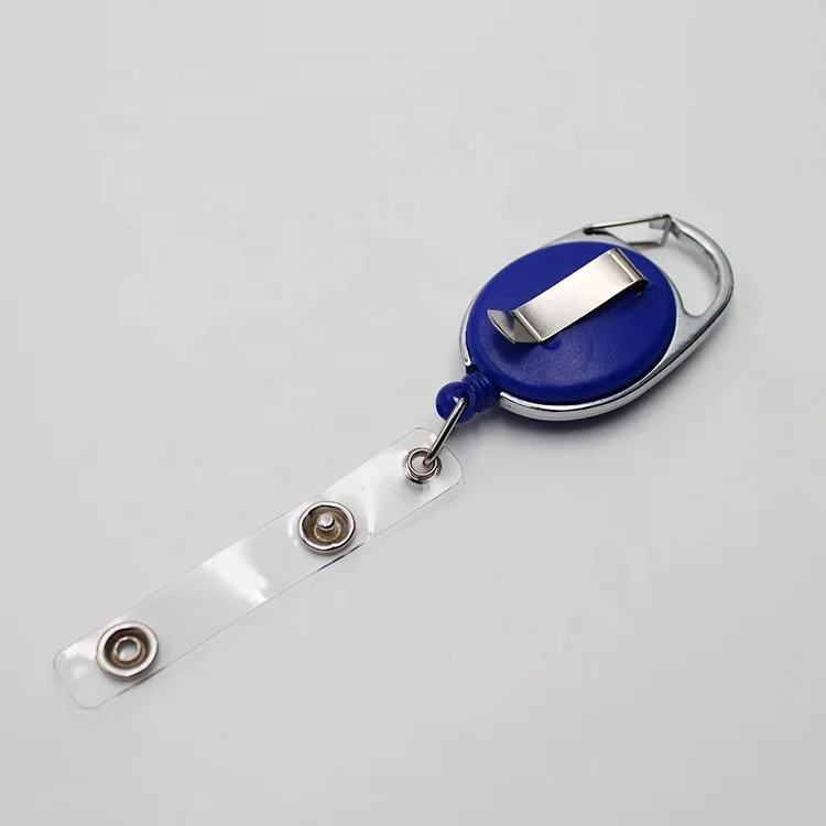 Oval shape solid color carabiner retractable badge holder metal belt clip with metal frame