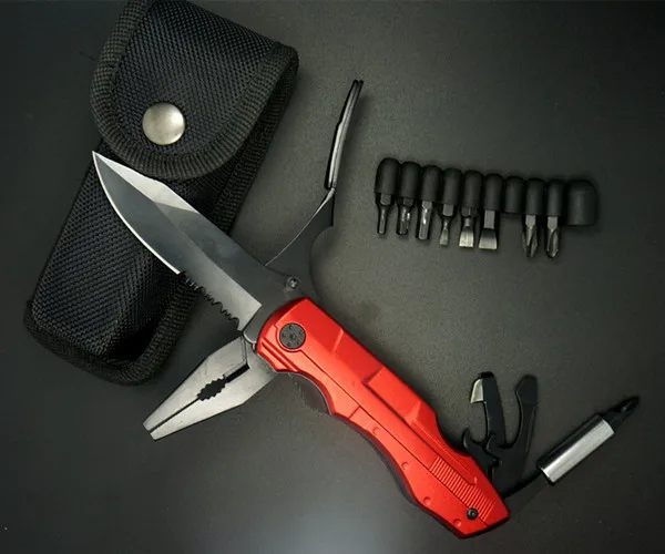 outdoor folding survival camping carabiner multi tool hunting knife with plier